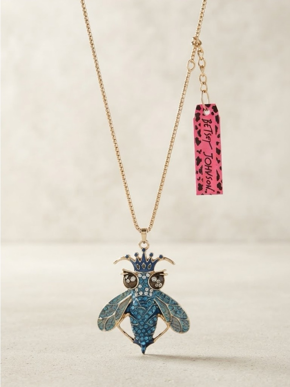 Betsey Johnson Blue and Gold Bee Pendant Necklace